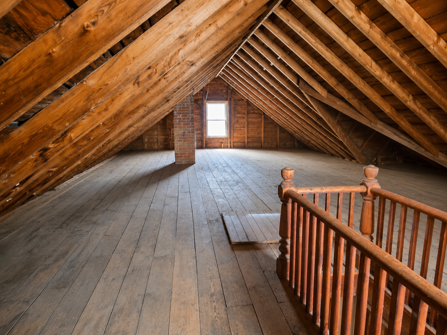 An unfinished a-frame attic