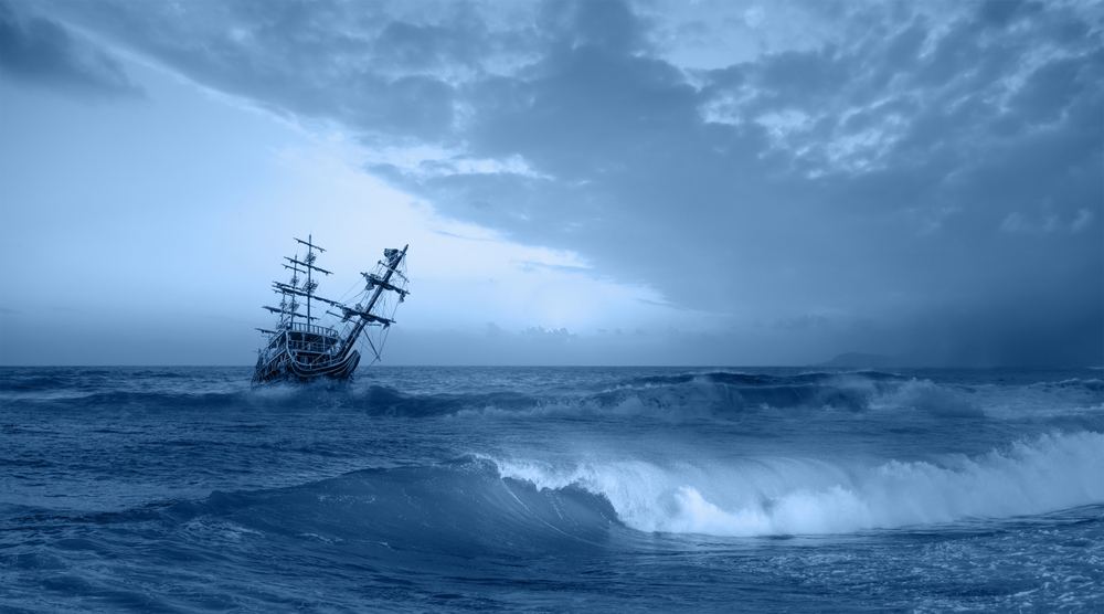 Sailing,Old,Ship,In,A,Storm,Sea,In,The,Background