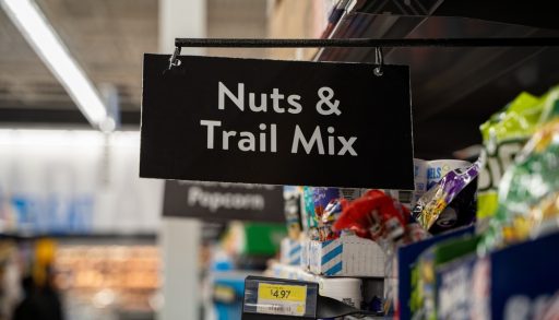 A Nuts and Trail Mix aisle in a grocery store