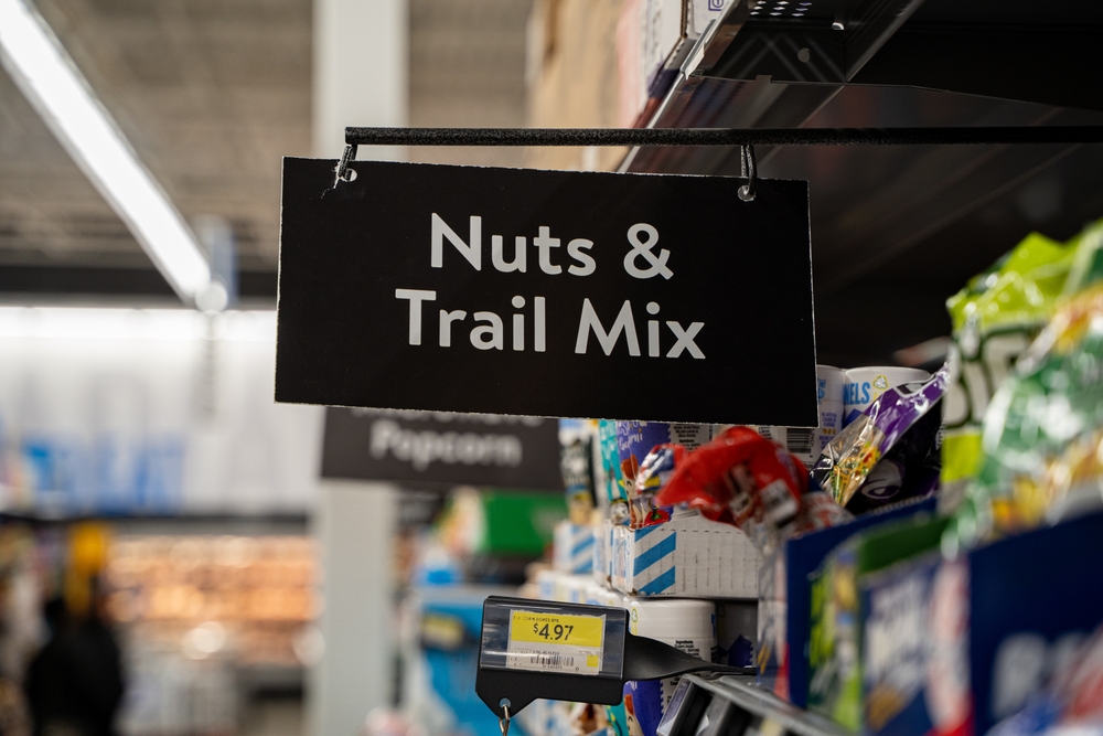 A Nuts and Trail Mix aisle in a grocery store